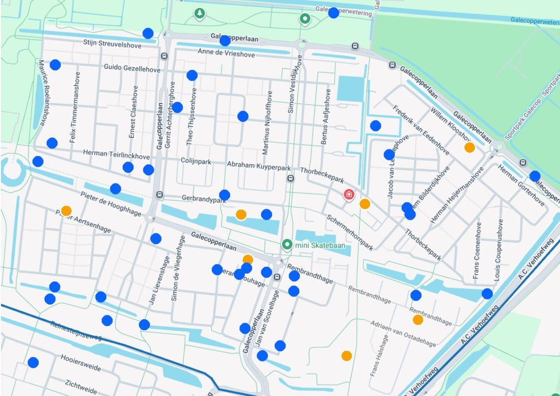 plattegrond van Galecop, met woningen die meedoen aan de Doorstroomtrein
